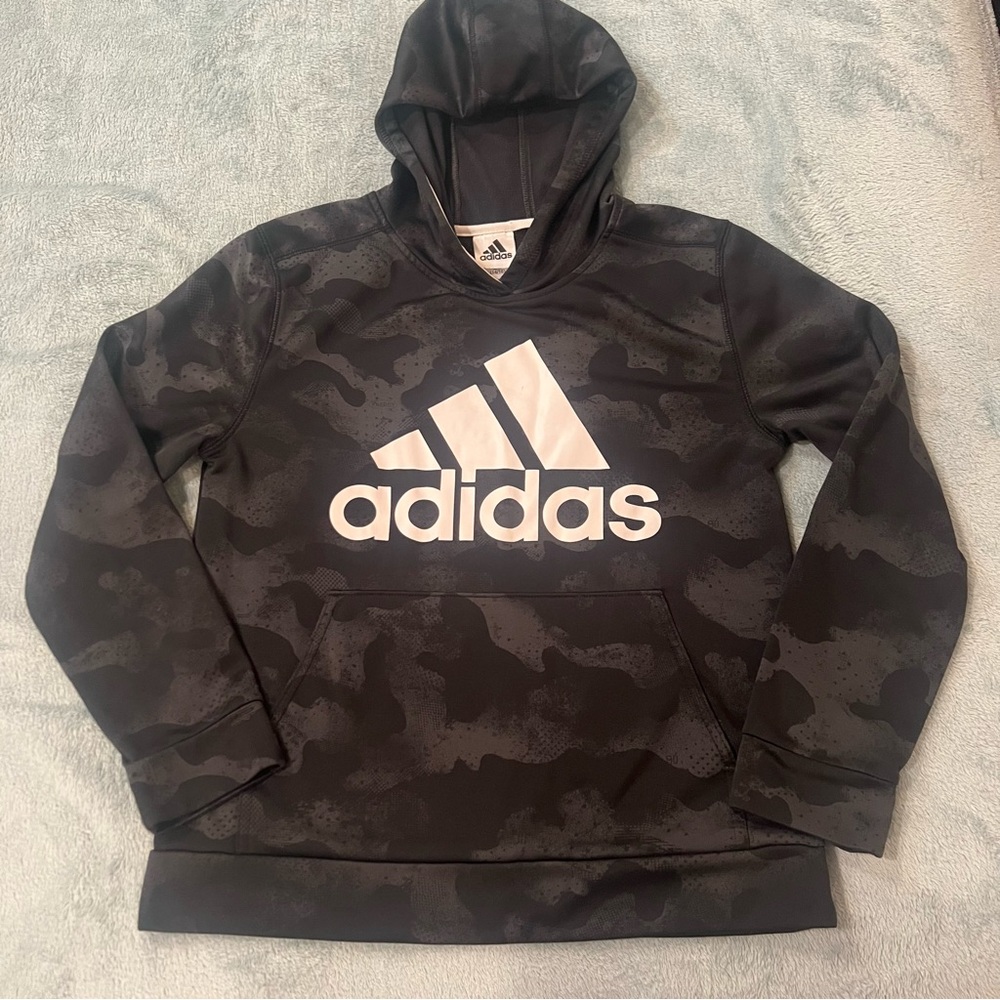 Adidas Black and Charcoal Camouflage Hoodie